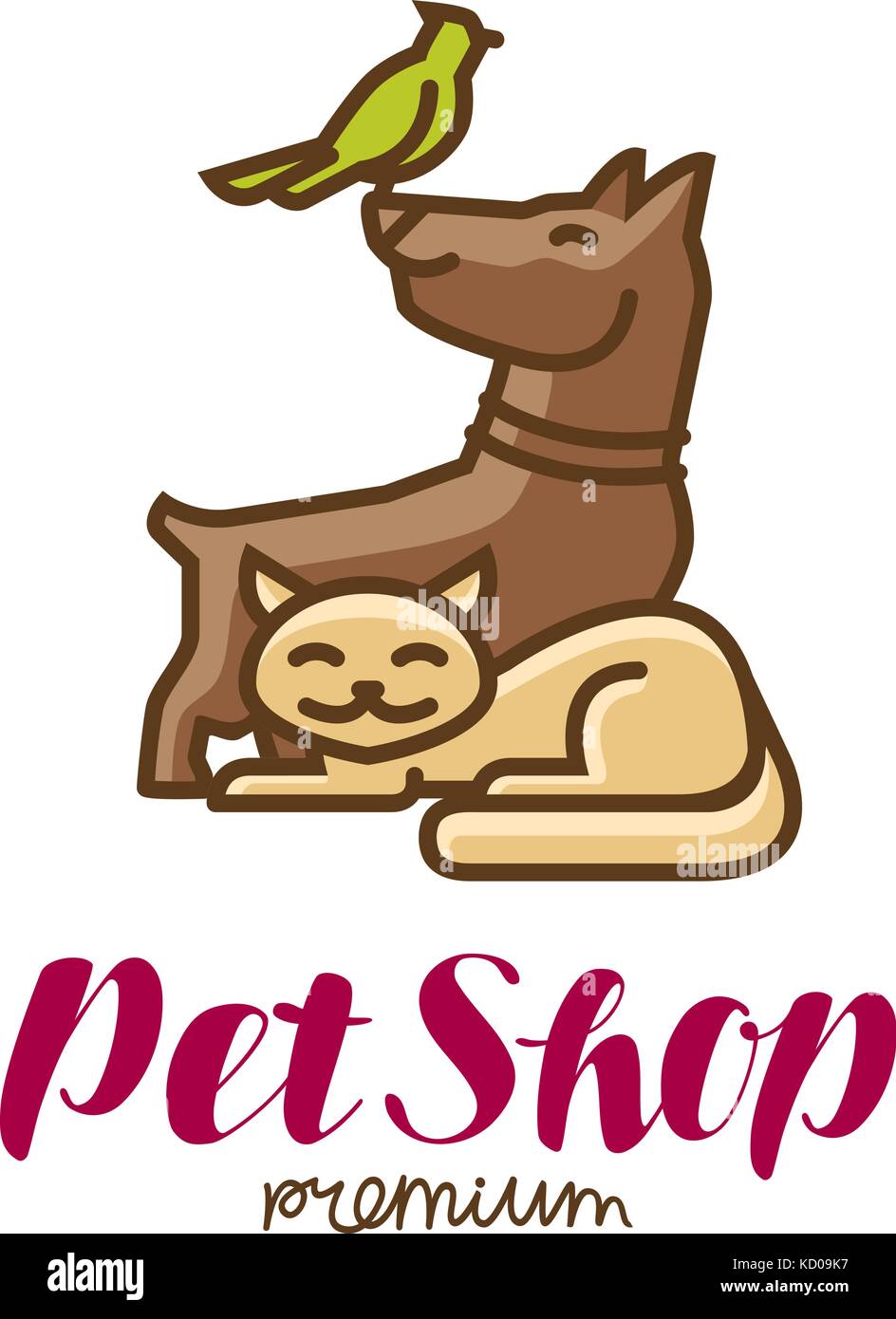 Pet shop label or logo. Animals, parrot, dog, cat icon. Vector illustration Stock Vector