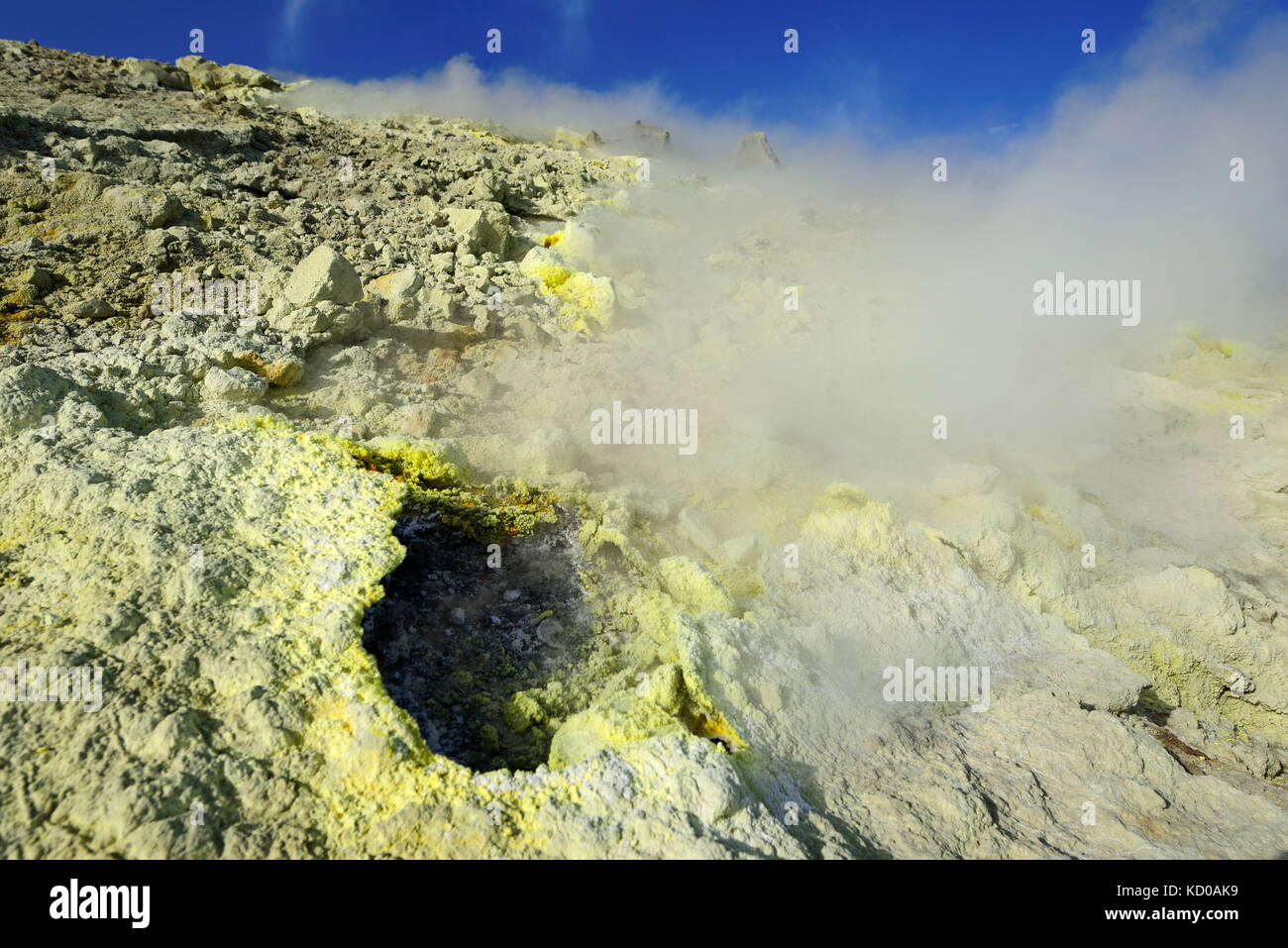 Sulphur fumaroles on the Gran Cratere, Vulcano Island, Lipari Islands, Italy Stock Photo