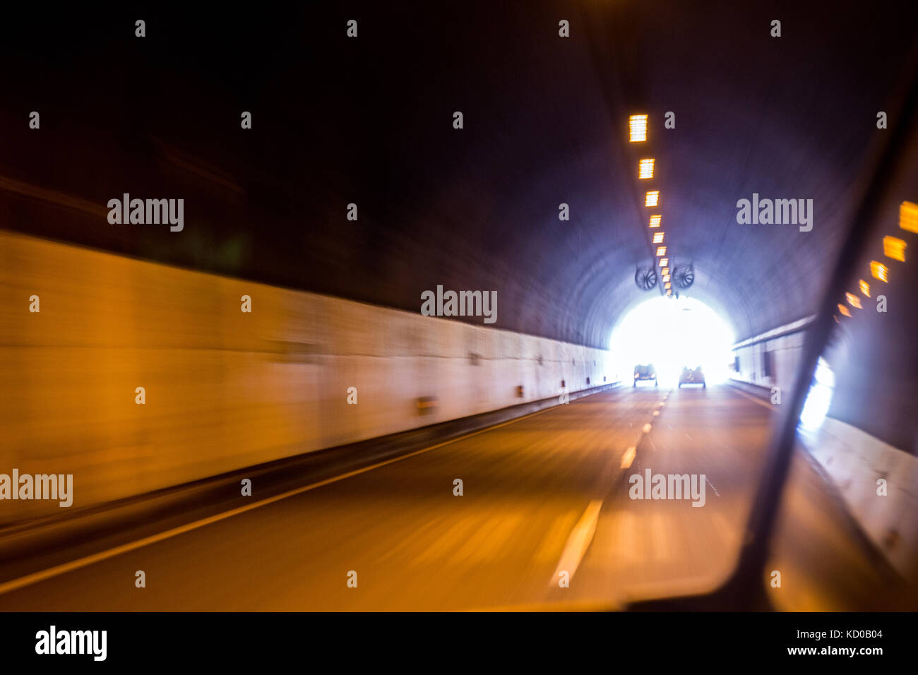 Crossing by car, one of the numerous tunnels in Madeira island