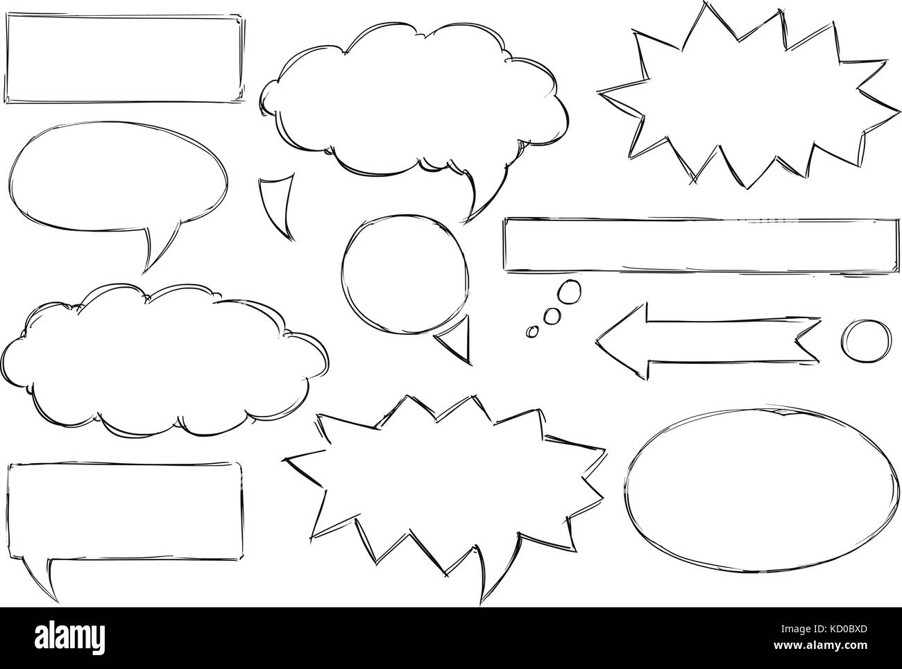 Set of vector doodle hand drawing of text speech bubbles. Stock Vector