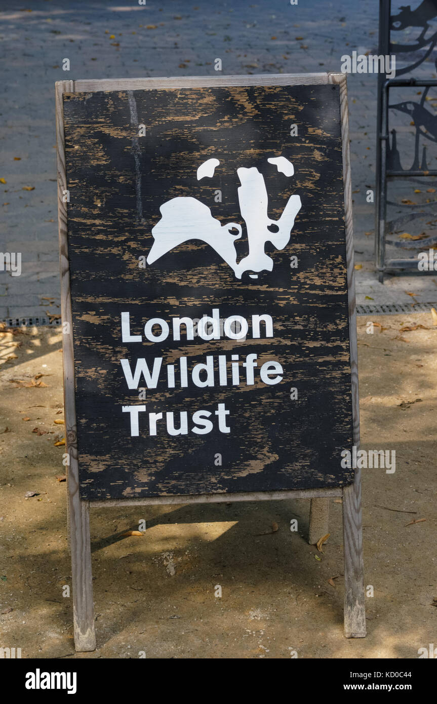 London Wildlife Trust sign in Woodberry Wetlands nature reserve in London, England, United Kingdom, UK Stock Photo