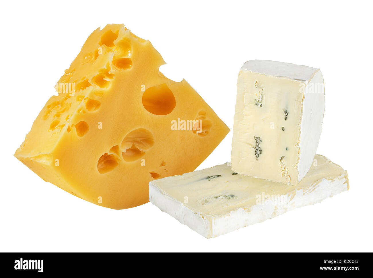 Various types of cheese on white background Stock Photo - Alamy