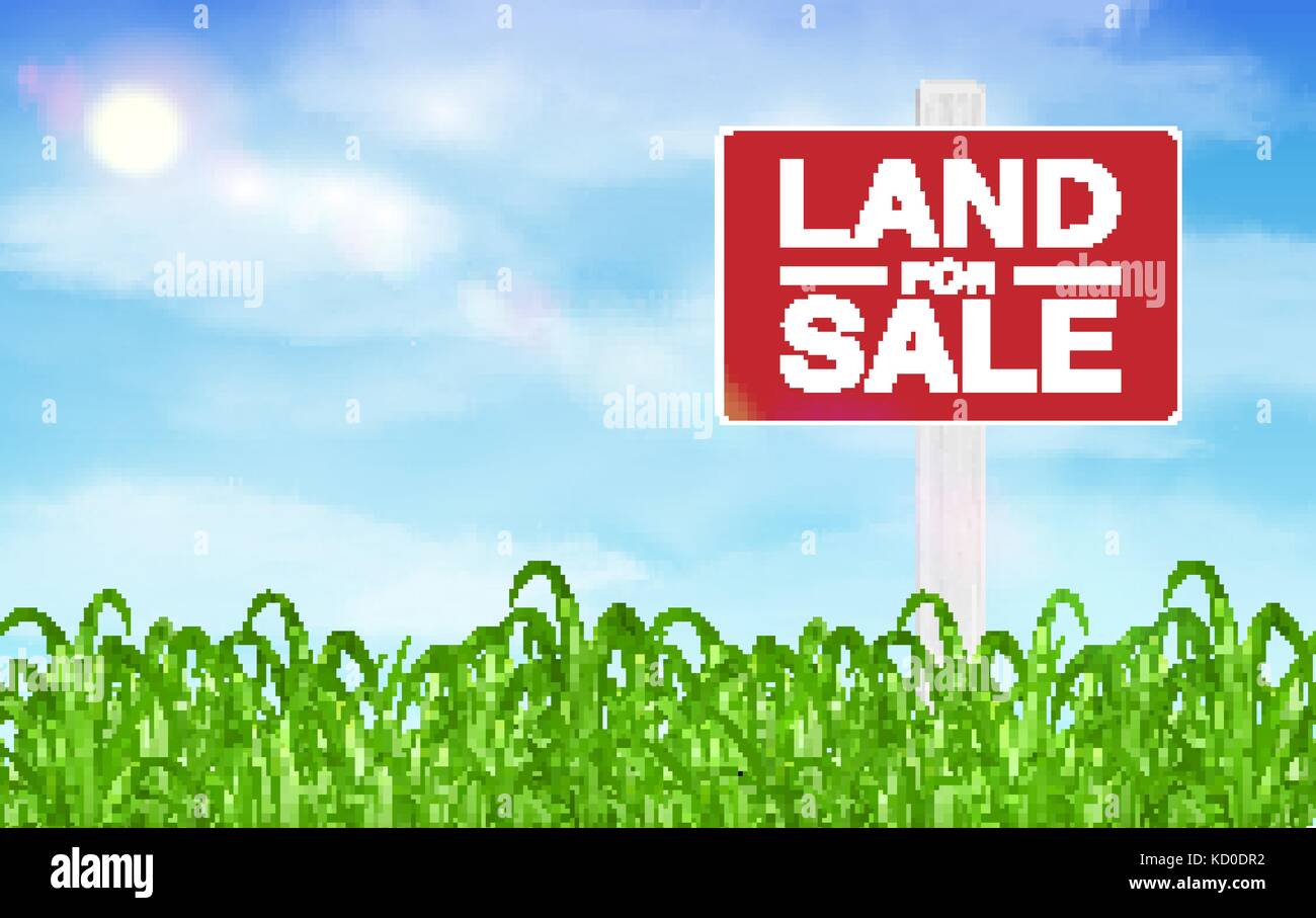 land sale sign on grass field with sky background Stock Vector Image