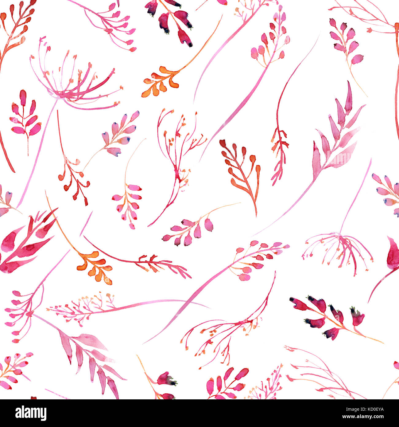 Romantic watercolor pink branch and flowers collection seamless pattern ...