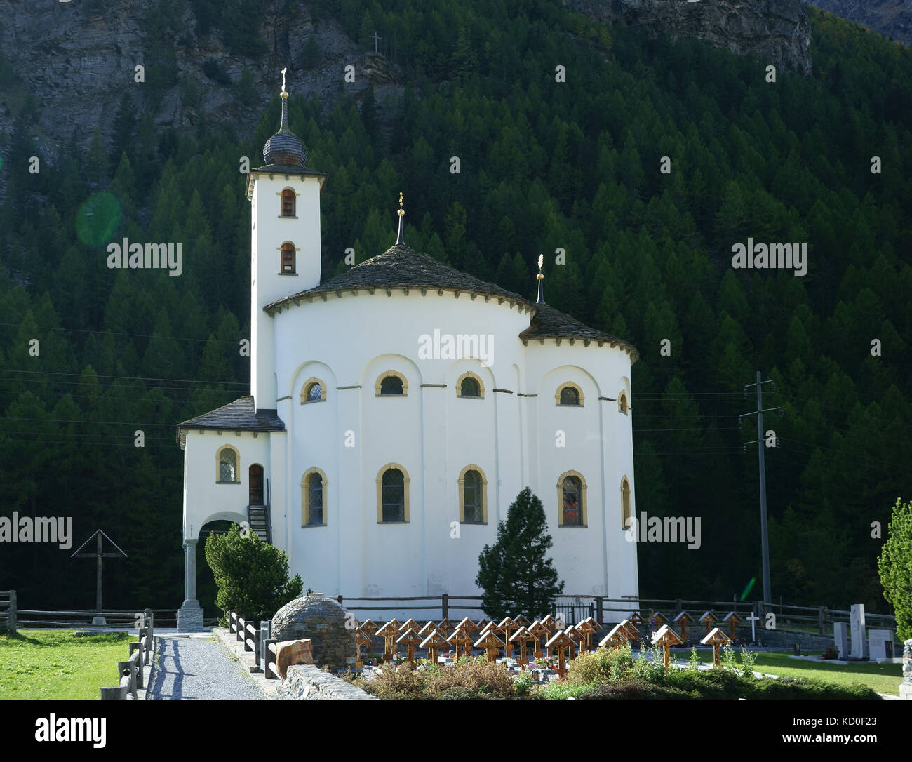 Baroque Rundkirche at Saas Balen, Saas valley, Valais, Switzerland Stock Photo