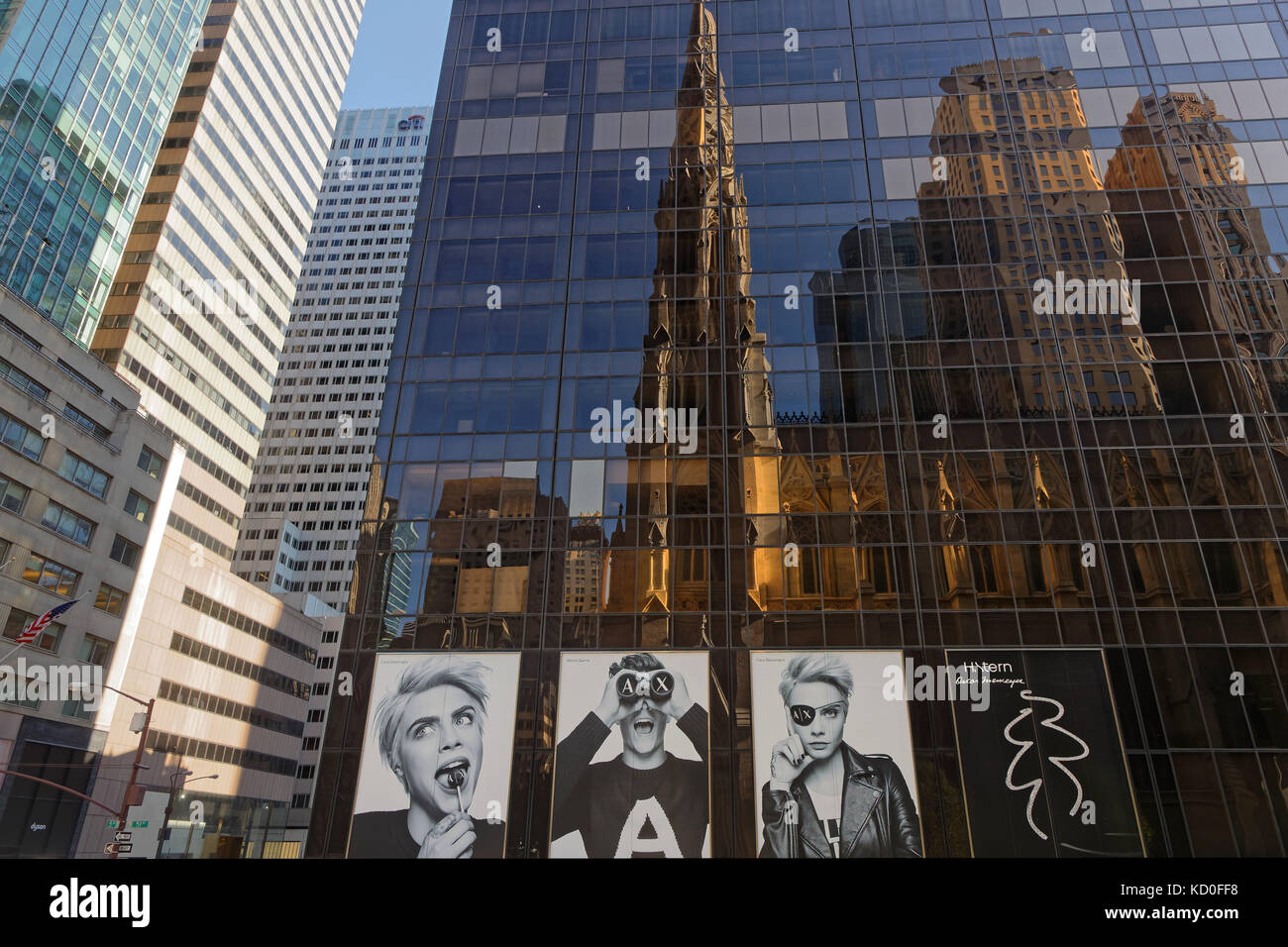 NEW YORK CITY, USA, September 10, 2017 Reflections on buildings of
