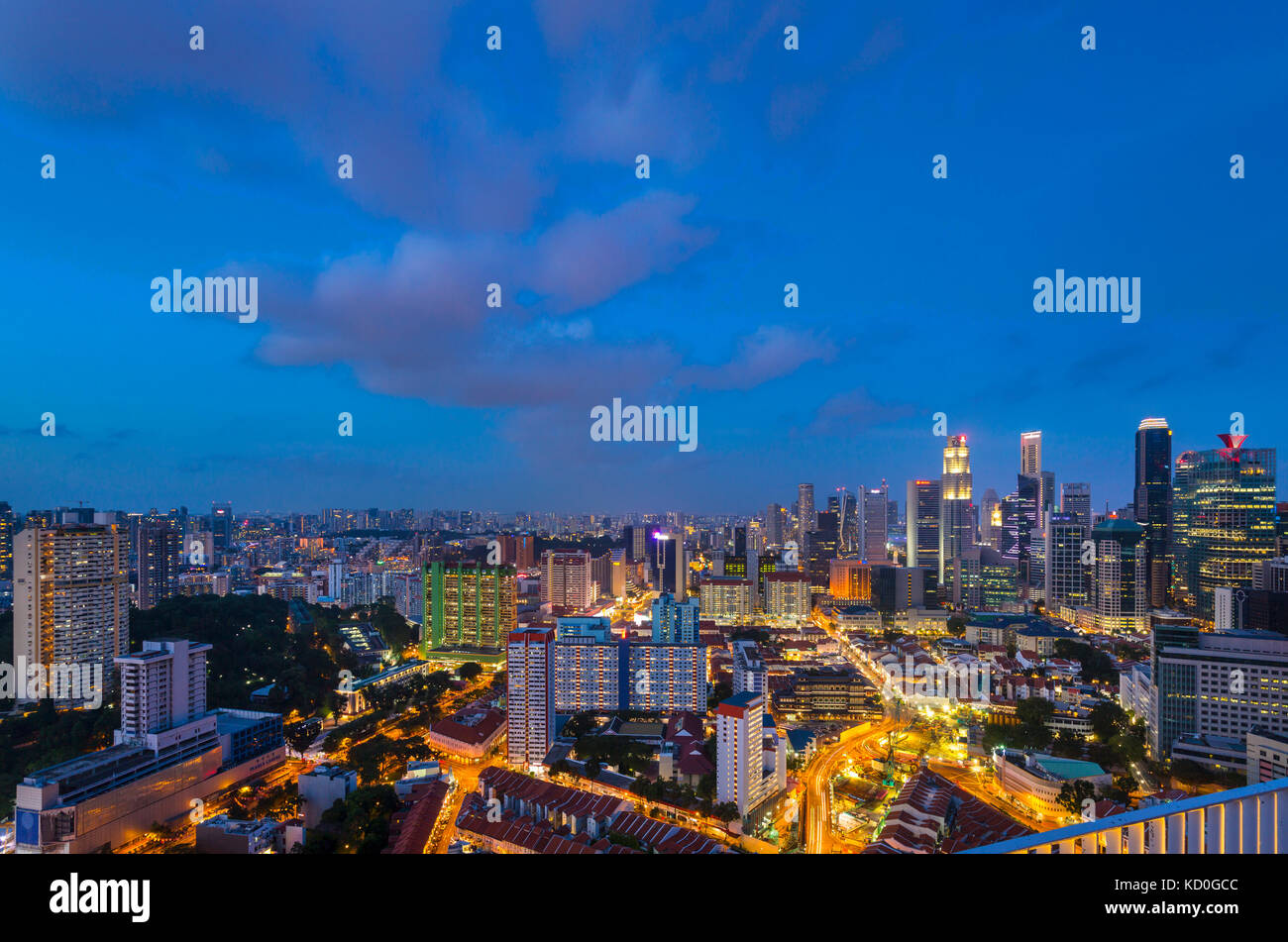 Financial district cityscape and chinatown at night, Singapore, South East Asia Stock Photo