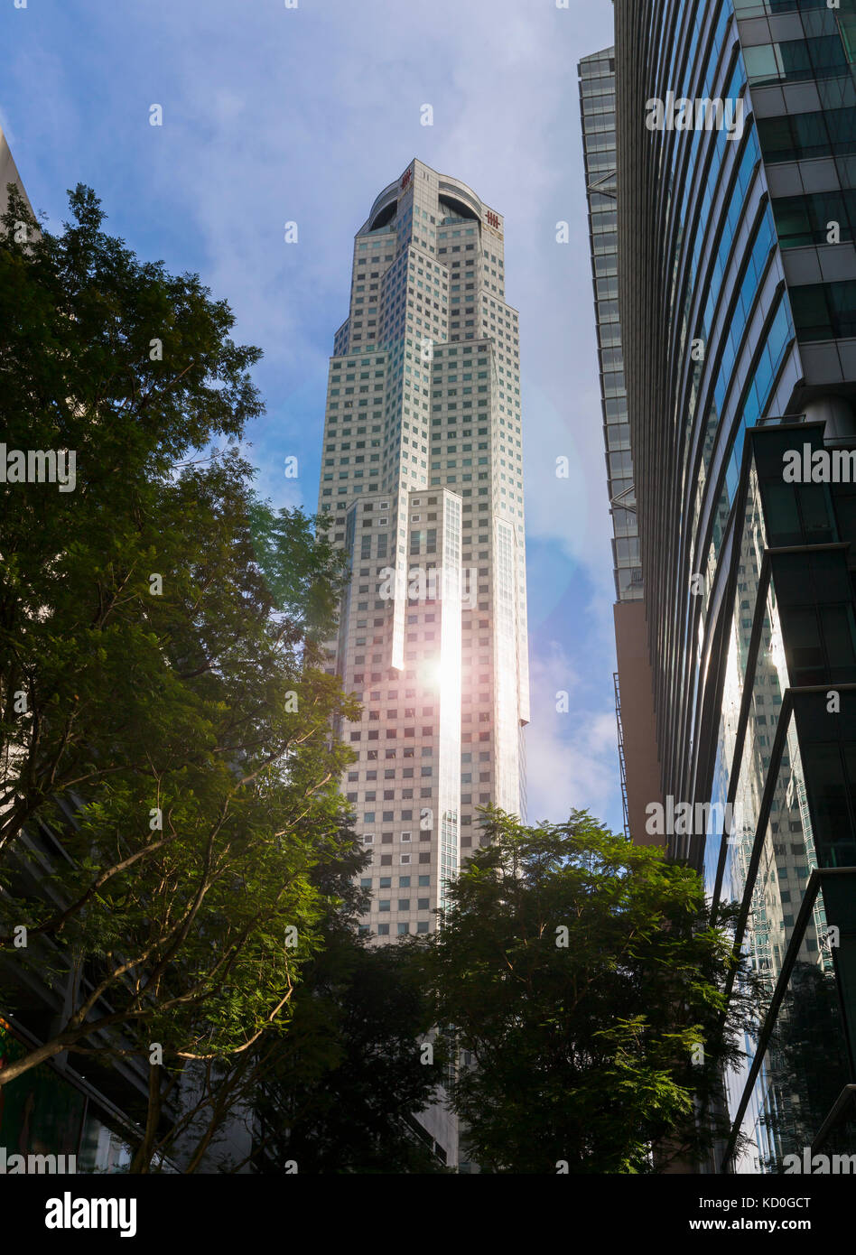 Low angle view of financial district skyscraper, Singapore, South East Asia Stock Photo