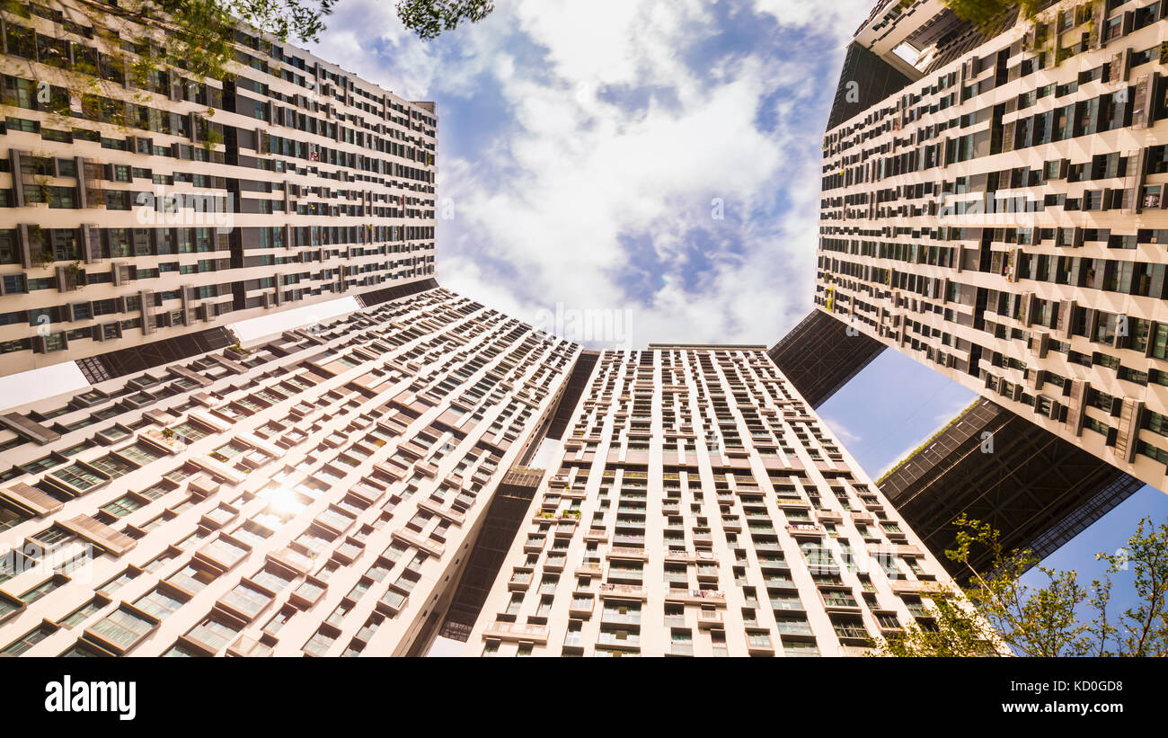 Low angle view of modern apartment blocks, Singapore, South East Asia Stock Photo