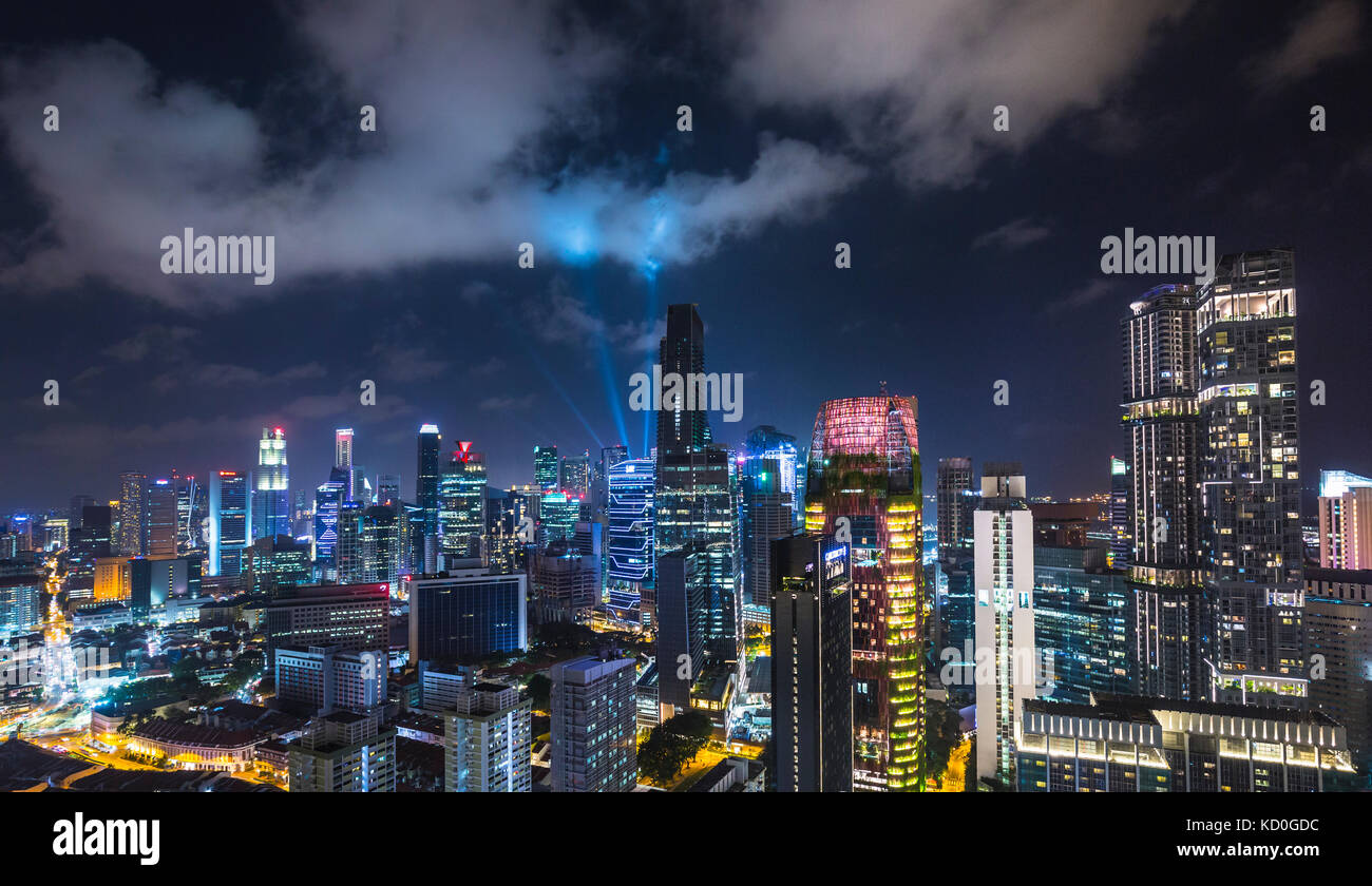 Financial district cityscape at night, Singapore, South East Asia Stock Photo
