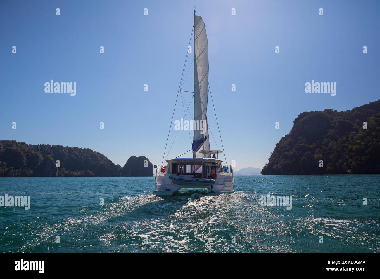 Yacht by island, Koh Yao Noi, Thailand, Asia Stock Photo
