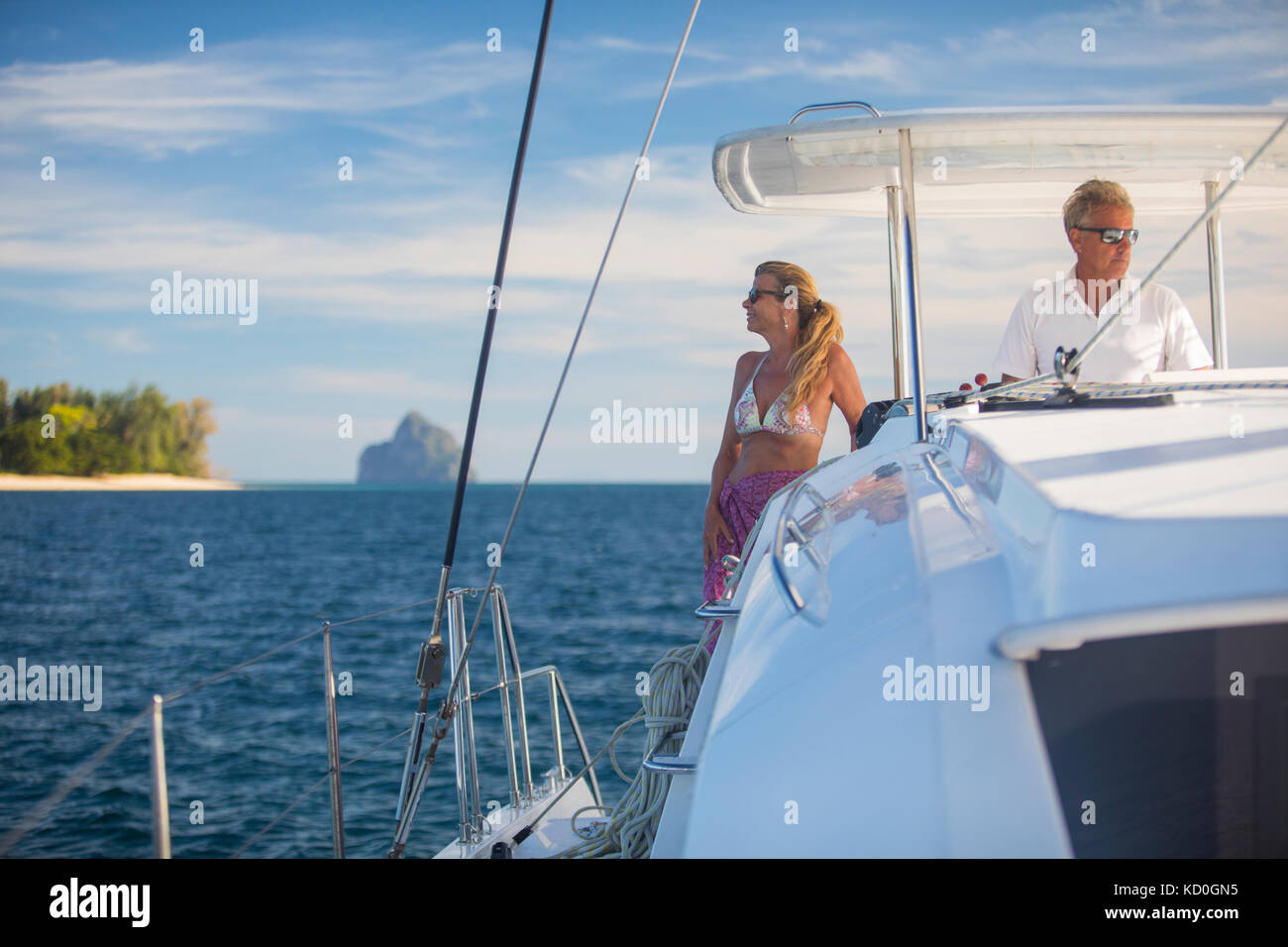 Couple relaxing on yacht, Koh Kradan, Thailand, Asia Stock Photo
