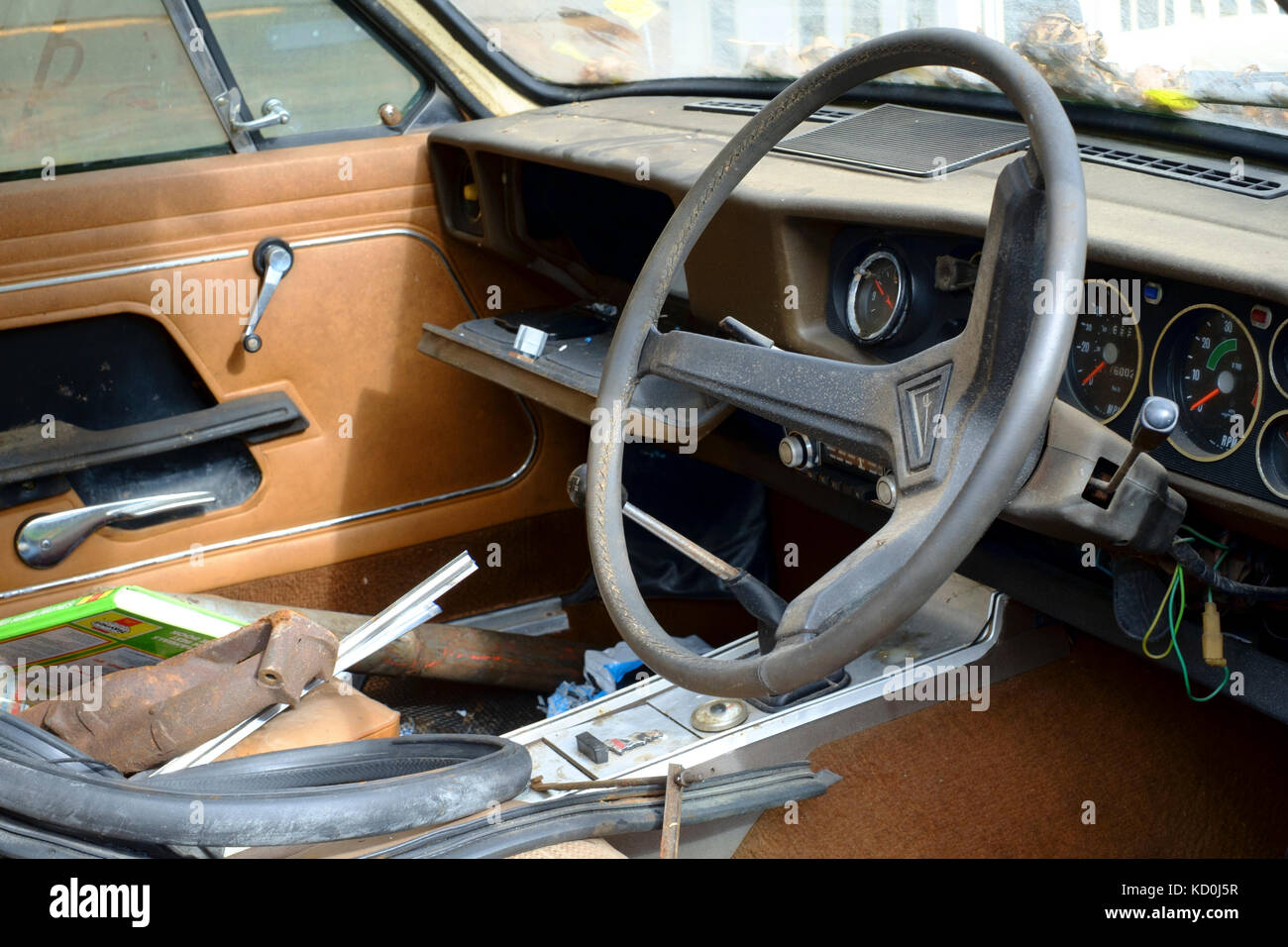 a barn find of a british sunbeam rapier car from the 1970s ready for restoration as a project interior view Stock Photo