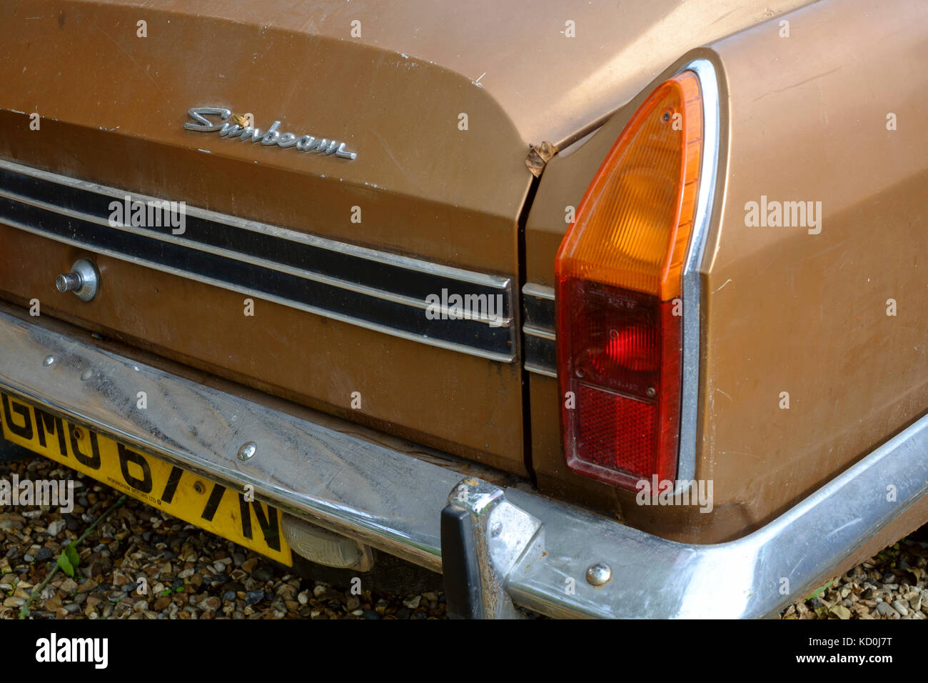 a barn find of a british sunbeam rapier car from the 1970s ready for restoration as a project seen from the rear Stock Photo