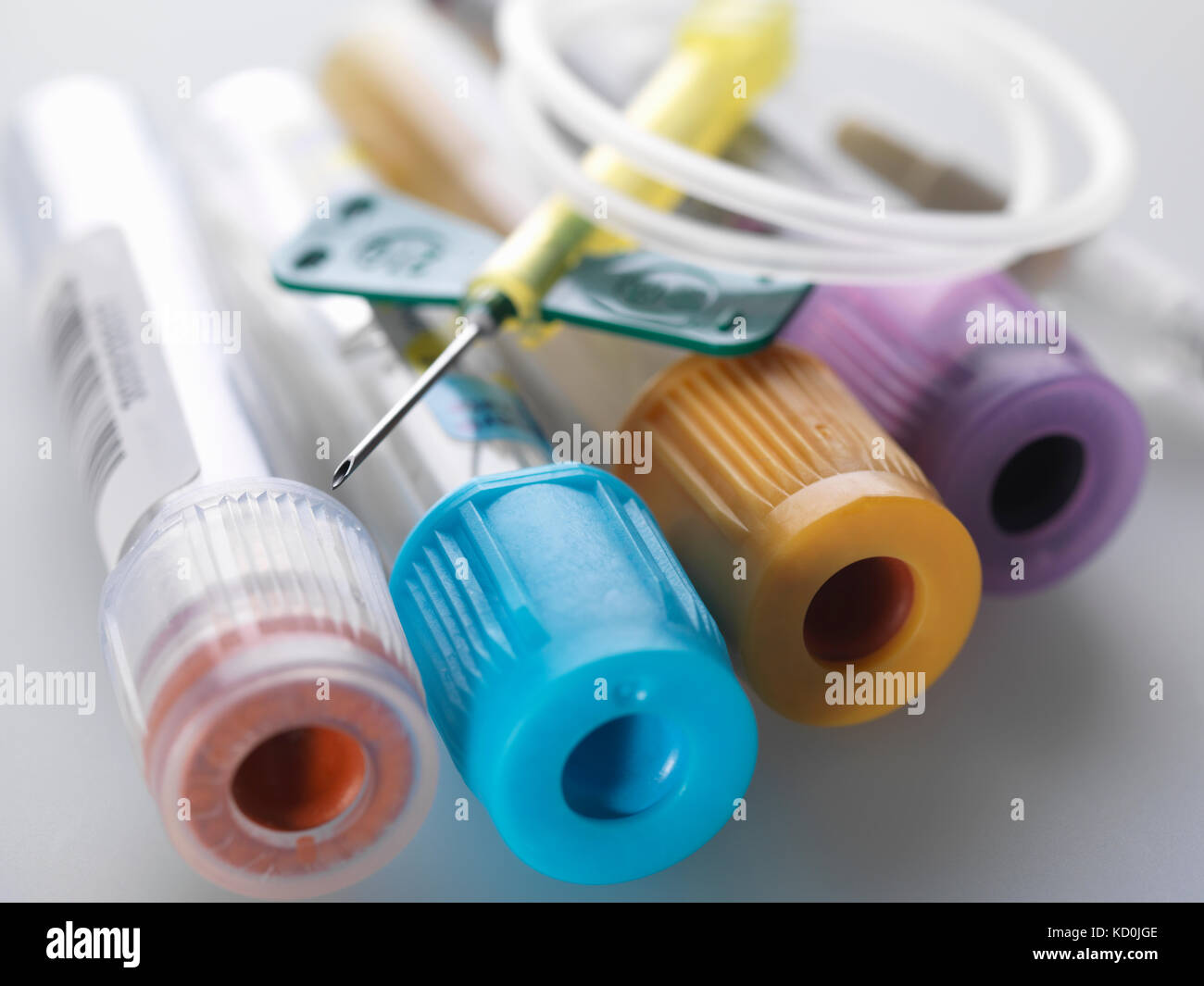 A variety of medical samples including blood and chemistry with a blood collection set Stock Photo