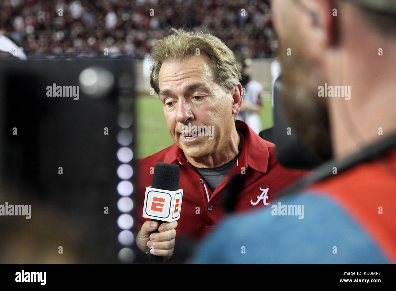October 6, 2017: Alabama Crimson Tide head coach Nick Saban during the NCAA football game between the Alabama Crimson Tide and the Texas A&M Aggies at Kyle Field in College Station, TX; John Glaser/CSM. Stock Photo