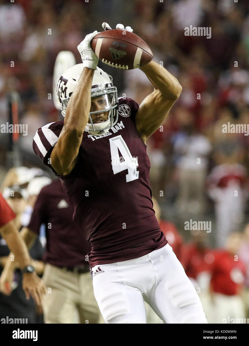 October 6, 2017: Texas A&M Aggies wide receiver Damion Ratley (4) during the NCAA football game between the Alabama Crimson Tide and the Texas A&M Aggies at Kyle Field in College Station, TX; John Glaser/CSM. Stock Photo