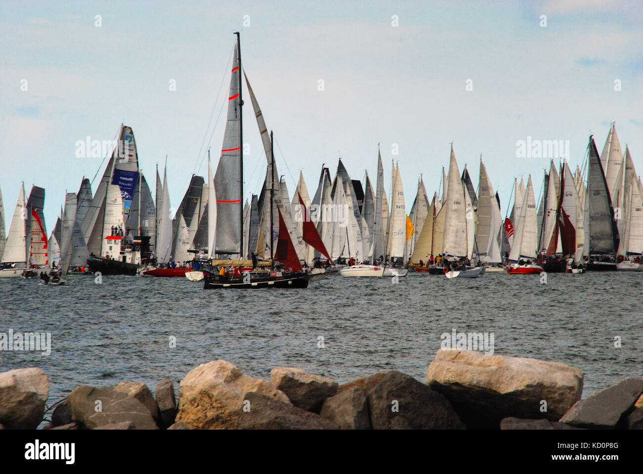 Trieste, Italy. 8th October, 2017. The 49th edition of the famous sailing-race 'Barcolana' takes place on an October Sunday with changeable weather. The 2017 regatta, with its 2101 racing boats, beats World record for number of enrollments, gaining a place in the Guinness Book of Rekords. The boat 'Spirit of Portopiccolo' comes in first. Credit: Ferdinando Piezzi/Alamy Live News Stock Photo
