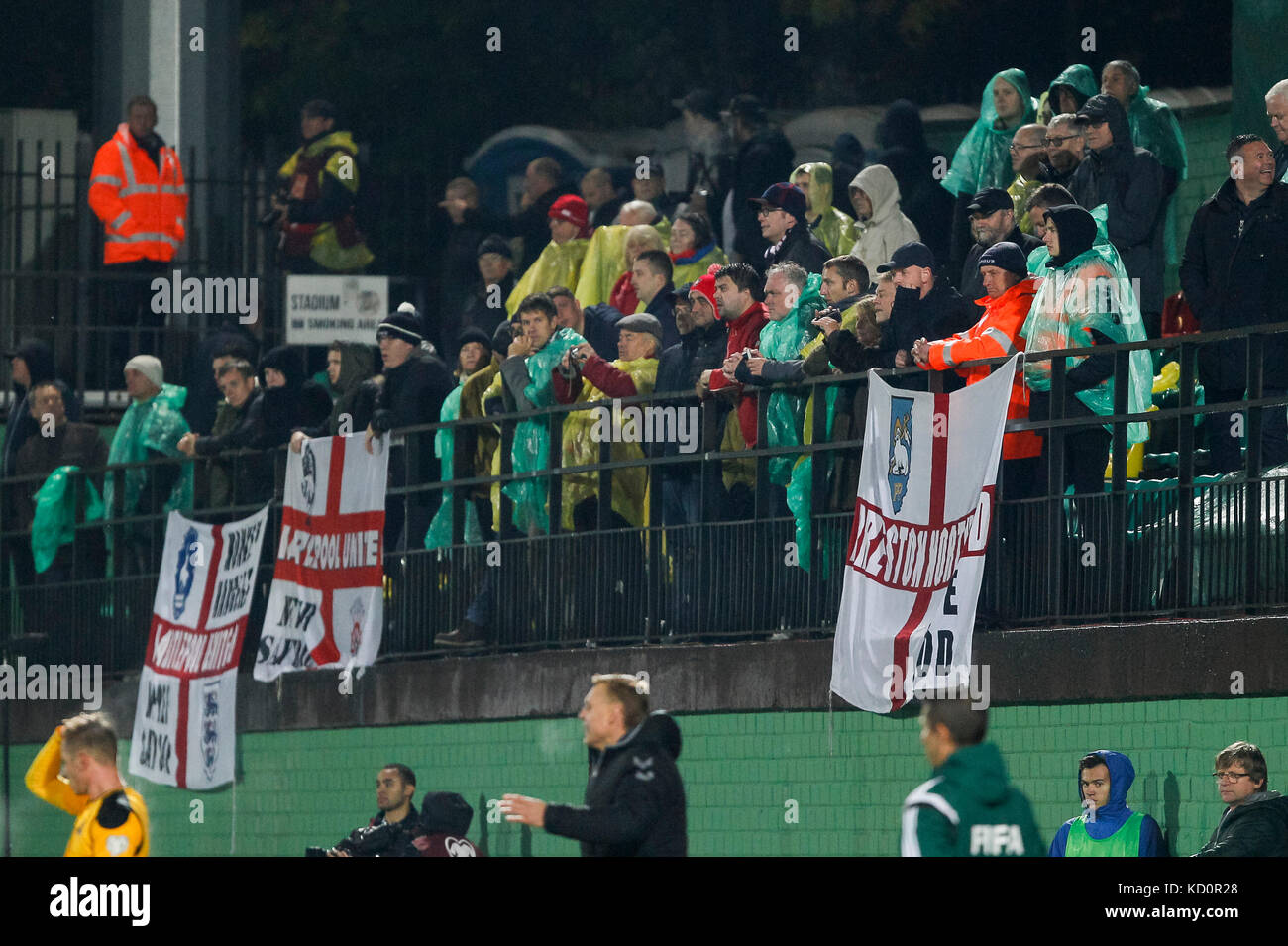 Vilnius, Lithuania. 8th Oct, 2017.  England fans during the FIFA World Cup 2018 Qualifying Group F match between Lithuania and England at LFF Stadium on October 8th 2017 in Vilnius, Lithuania. Credit: PHC Images/Alamy Live News Stock Photo
