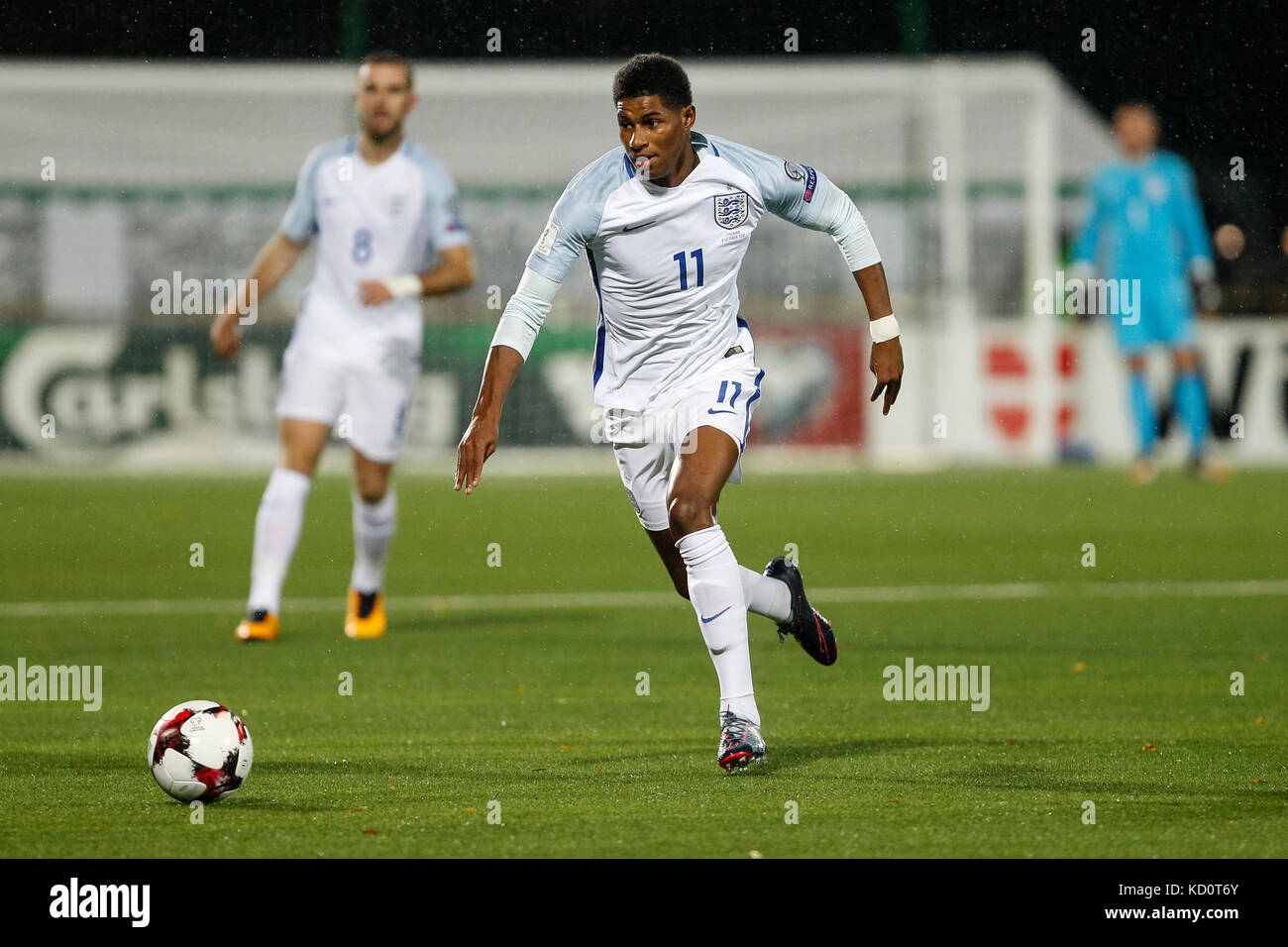 Vilnius, Lithuania. 8th Oct, 2017. Marcus Rashford of England during the FIFA World Cup 2018 Qualifying Group F match between Lithuania and England at LFF Stadium on October 8th 2017 in Vilnius, Lithuania. . Credit: PHC Images/Alamy Live News Stock Photo