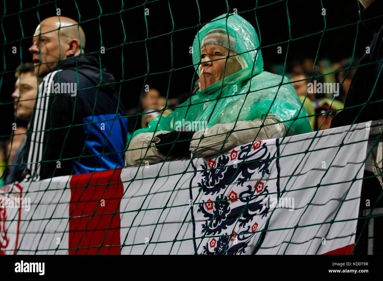 Vilnius, Lithuania. 8th Oct, 2017. England fans during the FIFA World Cup 2018 Qualifying Group F match between Lithuania and England at LFF Stadium on October 8th 2017 in Vilnius, Lithuania. . Credit: PHC Images/Alamy Live News Stock Photo