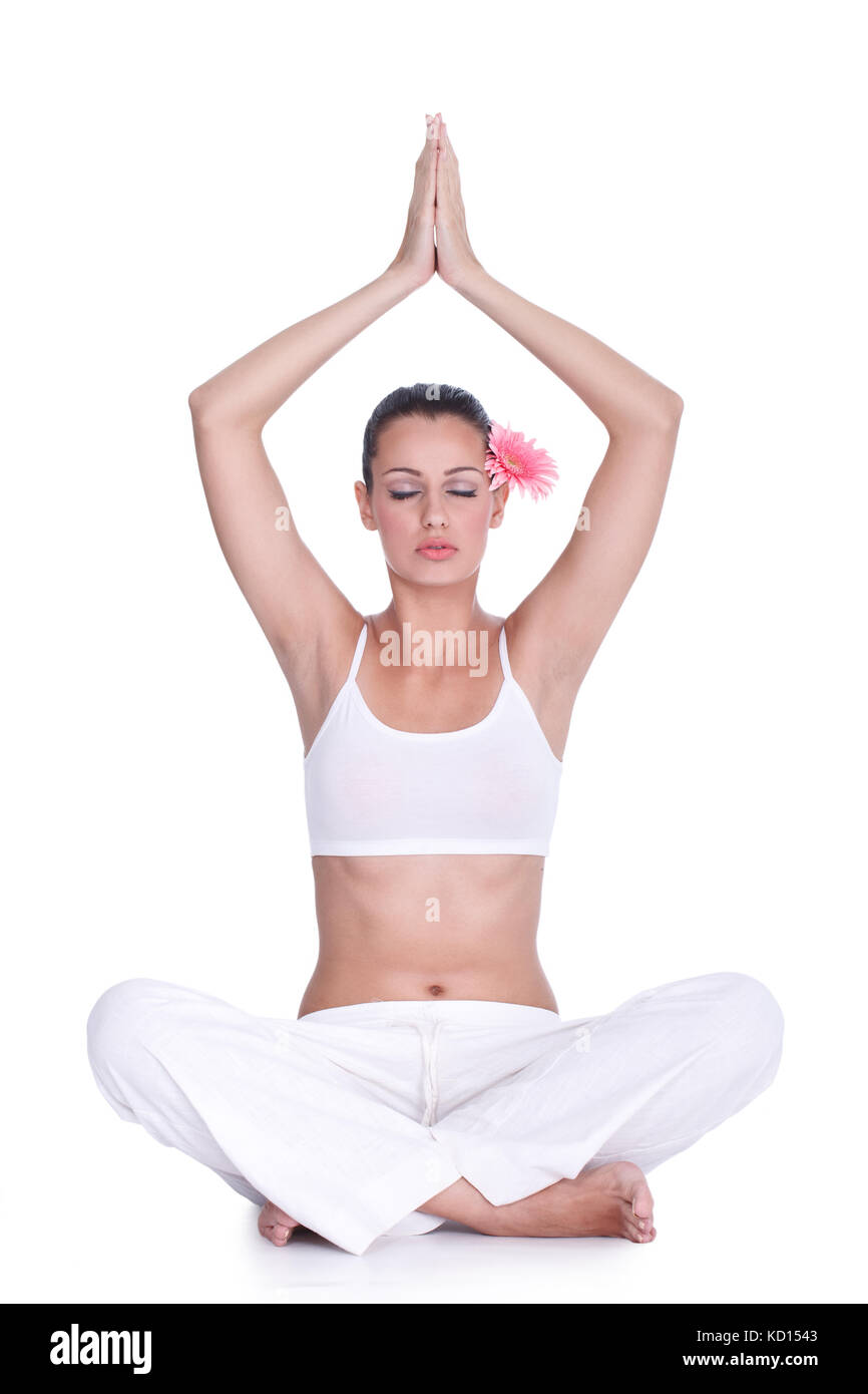 Beautiful woman concentrate on yoga exercise Stock Photo