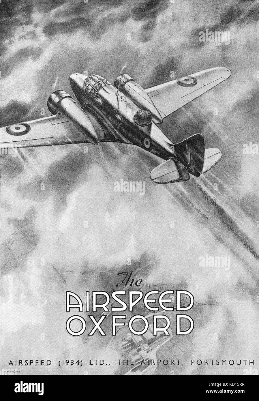 1939 British advertisement for the Airspeed Oxford training aircraft. Stock Photo