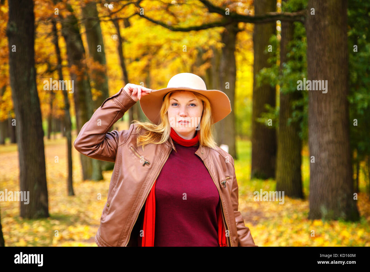 Portrait of a beautiful young woman in an autumn park Stock Photo - Alamy
