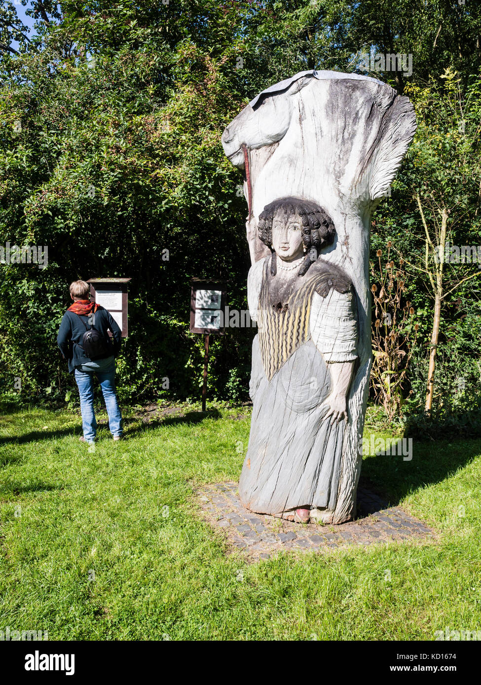 Park, wooden sculpture, Bieneninstitut, Honey bee institute, open house, open day for public, Celle, German Stock Photo