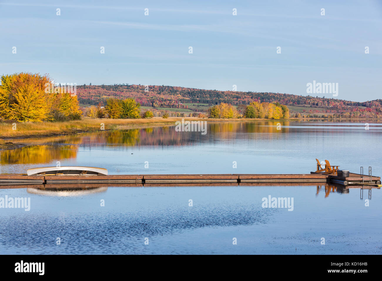 Canoe and fall foliage, Saint John River, Hampstead, New Brunswick, Canada Stock Photo