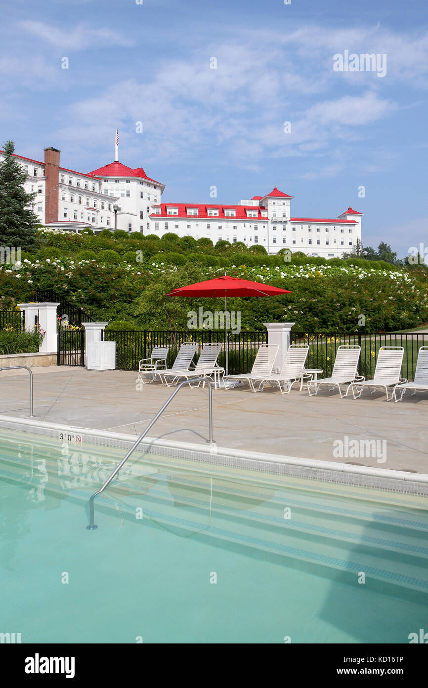 Outdoor pool at the Omni Mount Washington Resort, Bretton Woods, New Hampshire, United States Stock Photo