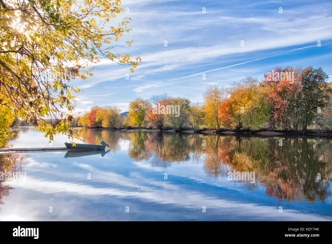 Dock and boat on the Kennebecasis River, Lighthouse River Centre