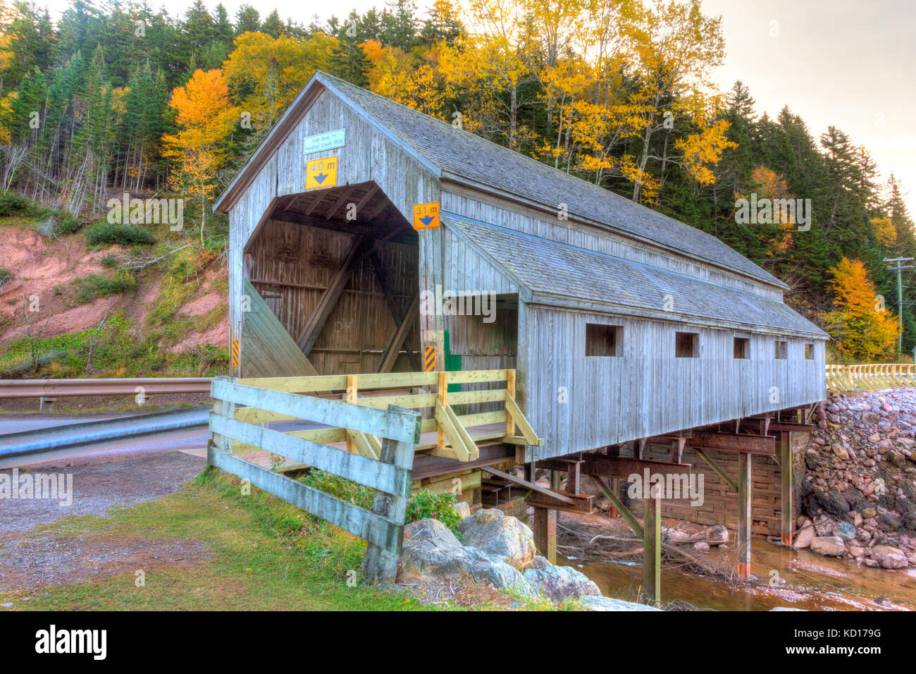 Irish River#1 Covered Bridge, Vaughan Creek, St. Martin's, New Brunswick, Canada Stock Photo