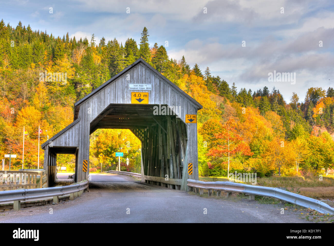 Irish River #1 Covered Bridge, Vaughan Creek, St. Martins, New Brunswick, Canada Stock Photo