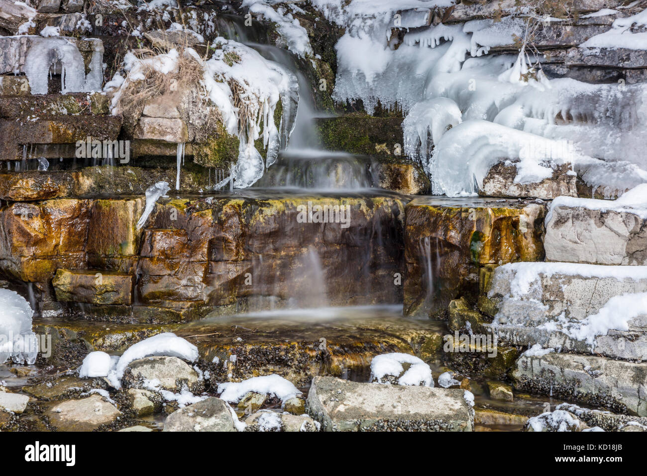 Waterfalls at the edge of Pigeon Lake, Ontario, Canada Stock Photo