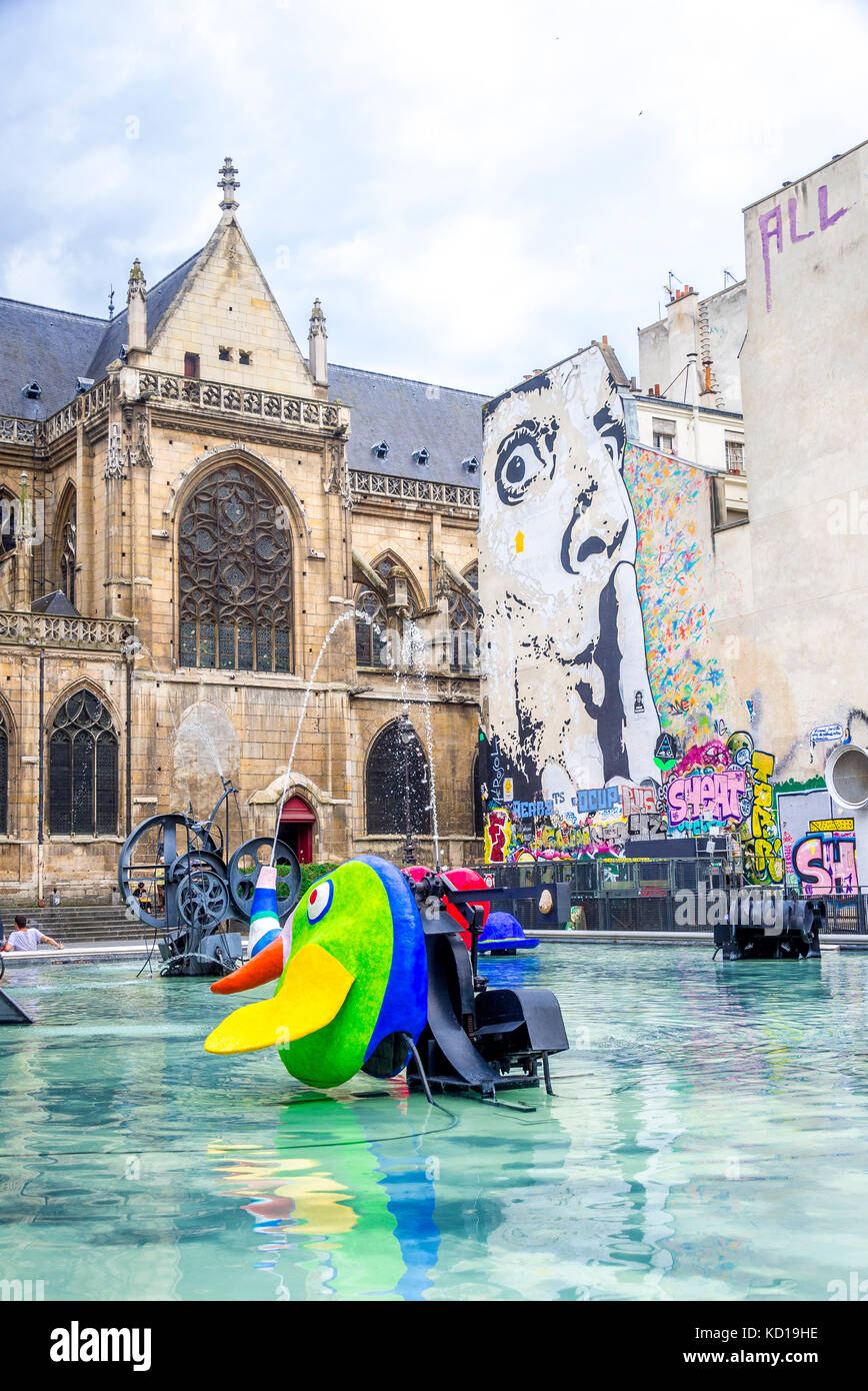 Stravinsky Fountain next to the Centre Pompidou in Paris, France Stock Photo