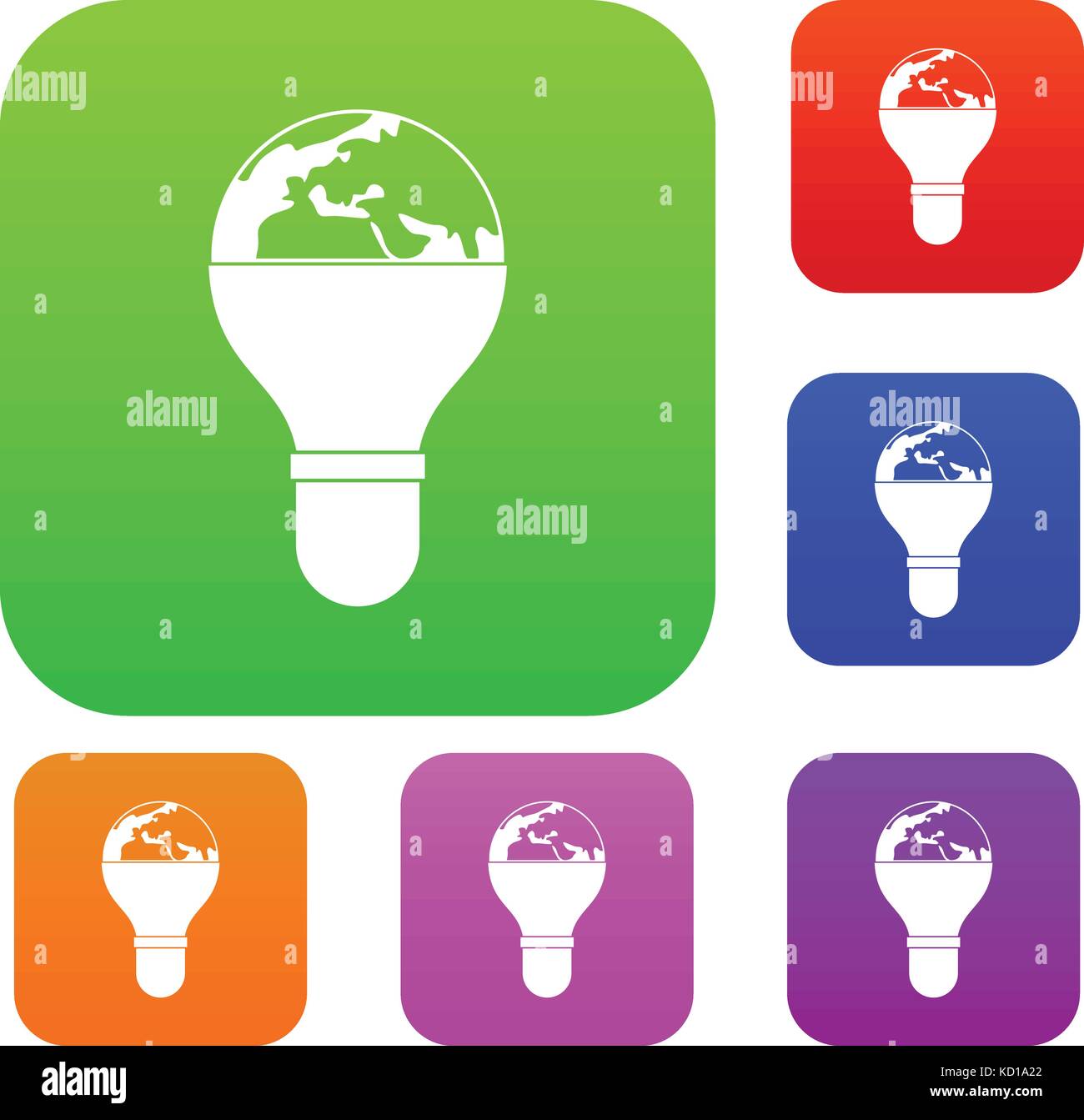 Light bulb and planet Earth set color collection Stock Vector Image ...