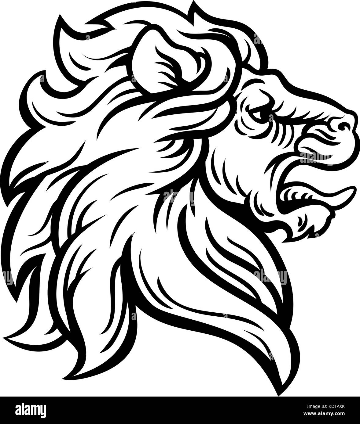 Woodcut Lion Head Profile Concept Stock Vector