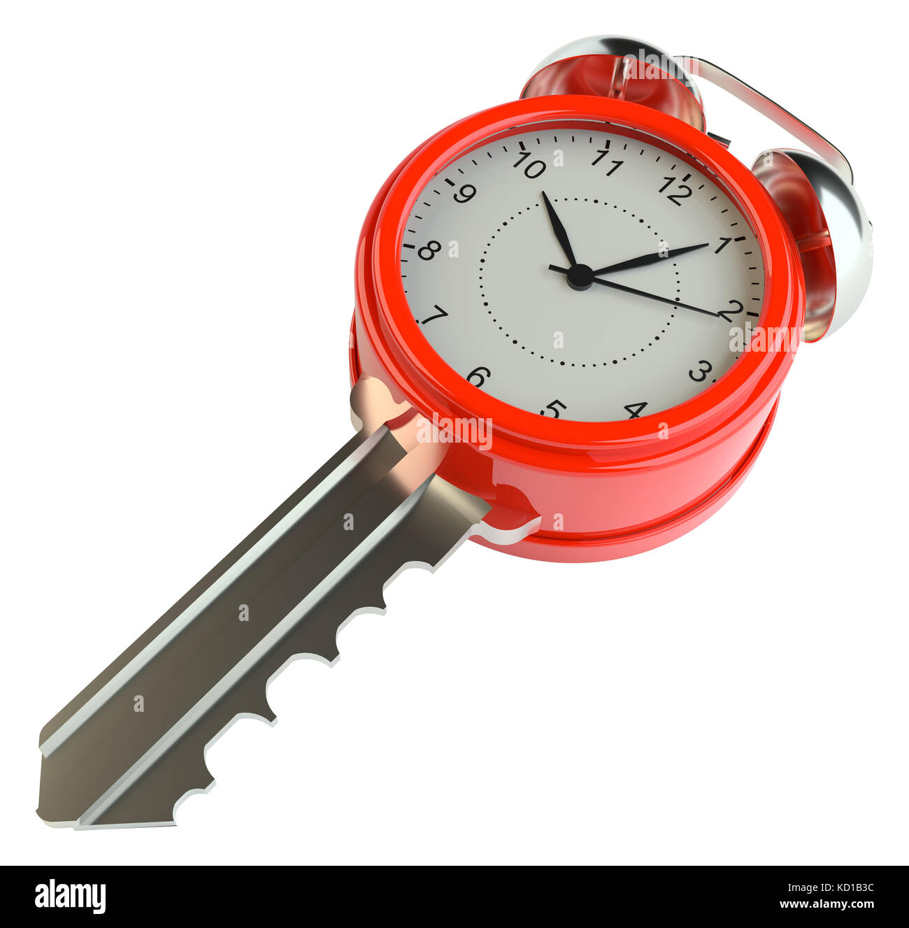 Key with alarm clock. Success concept or concept of housing sales Stock Photo