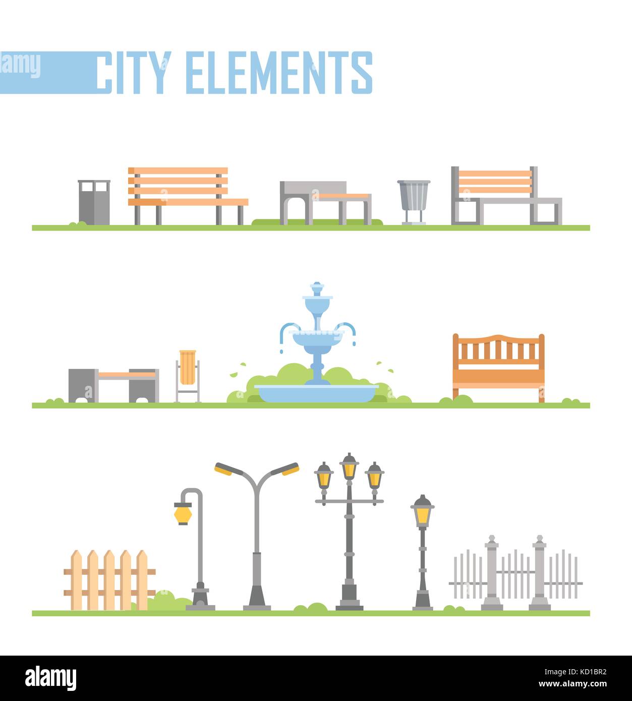 Set of city park elements - modern vector cartoon isolated illustration ...