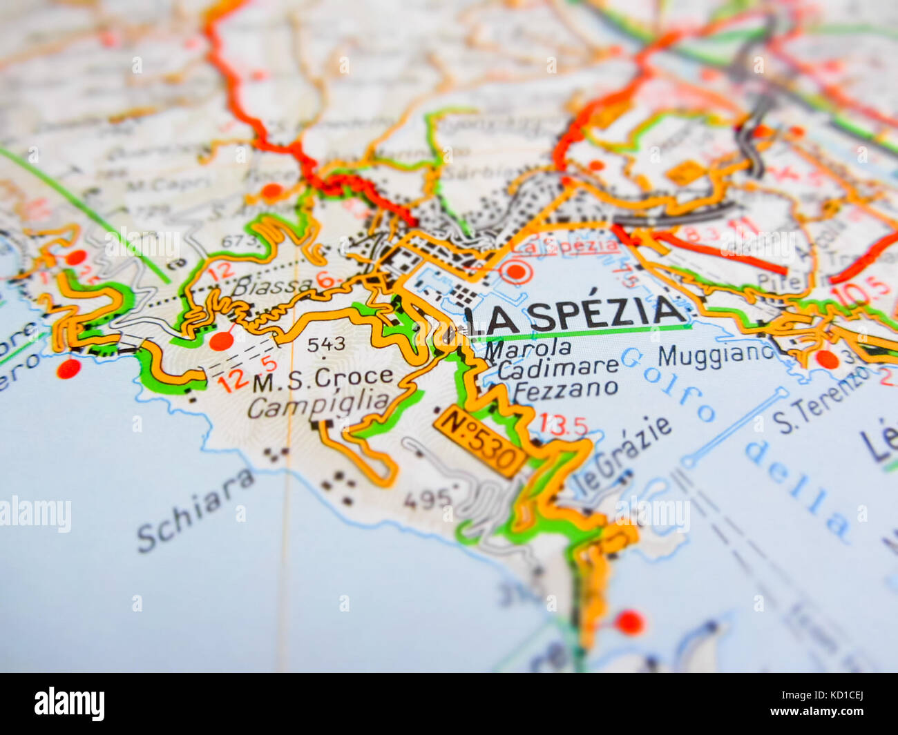 La Spezia City Over A Road Map Italy Stock Photo Alamy