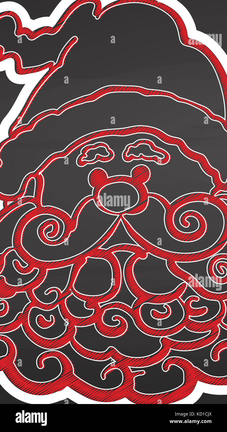 Cute Santa greeting card background on chalkboard. Handdrawn vector