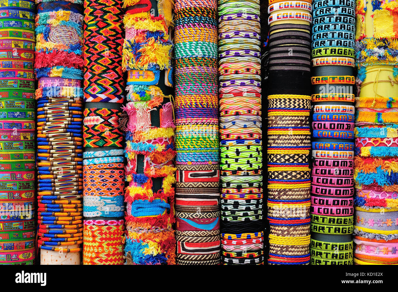 Street stall with handmade souvenirs, band to the hand, from Cartageny