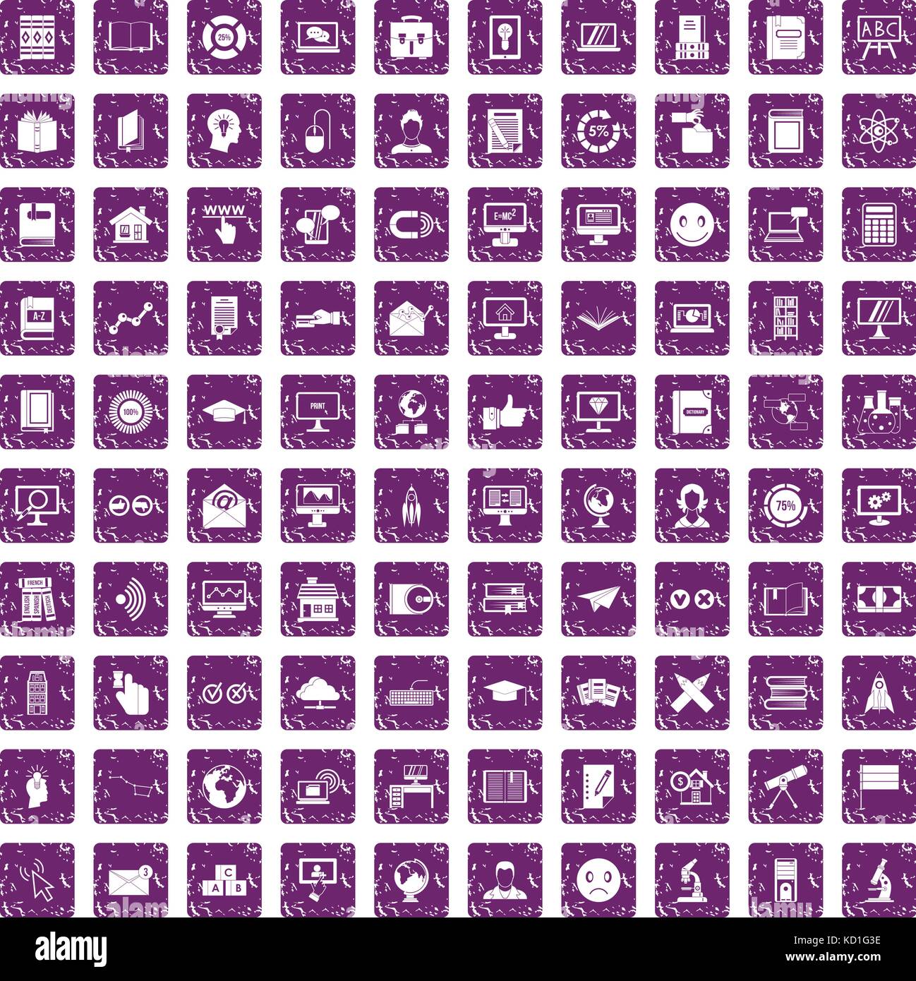100 e-learning icons set grunge purple Stock Vector Image & Art - Alamy