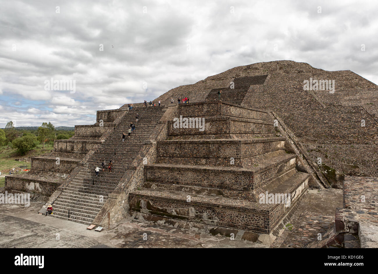 May 15, 2014 Teotihuacan, Mexico tourists climbing the stairs of the
