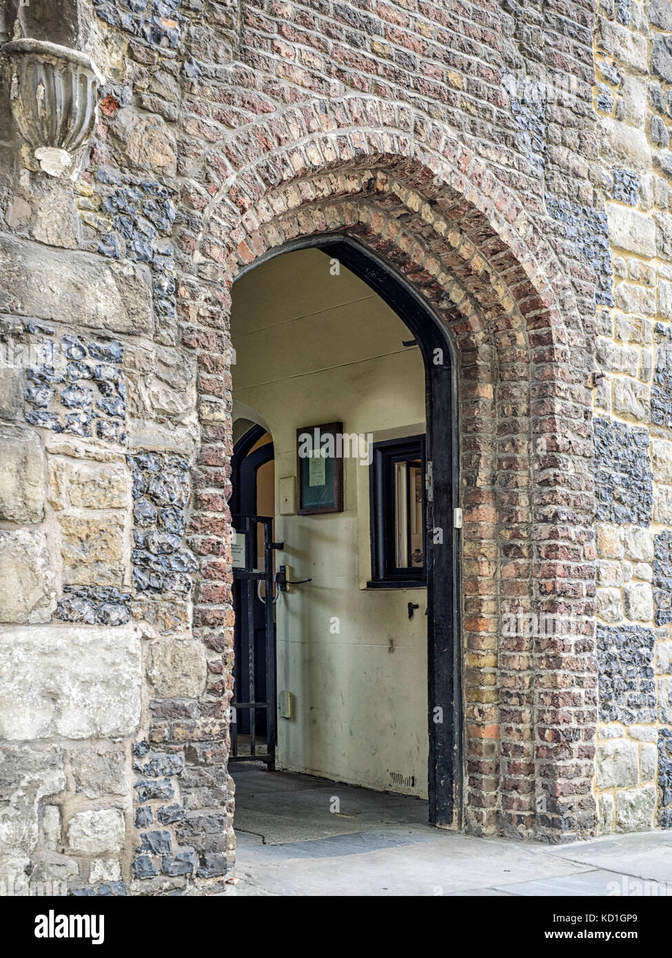 CHARTERHOUSE SQUARE, LONDON:  Small arched Door leading to the enterior of the Charterhouse. Stock Photo
