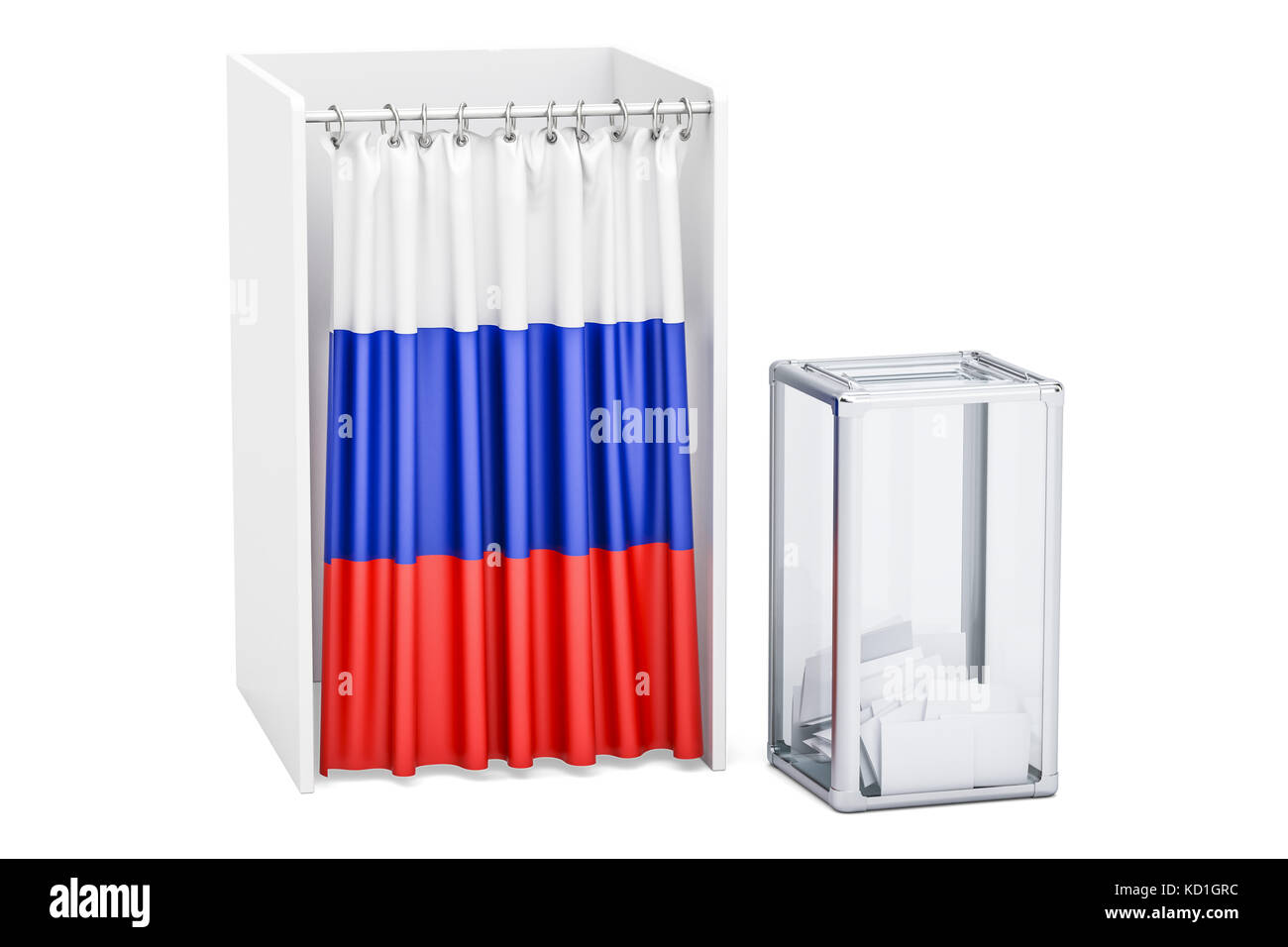 Russian election concept, ballot box and voting booths with flag of ...
