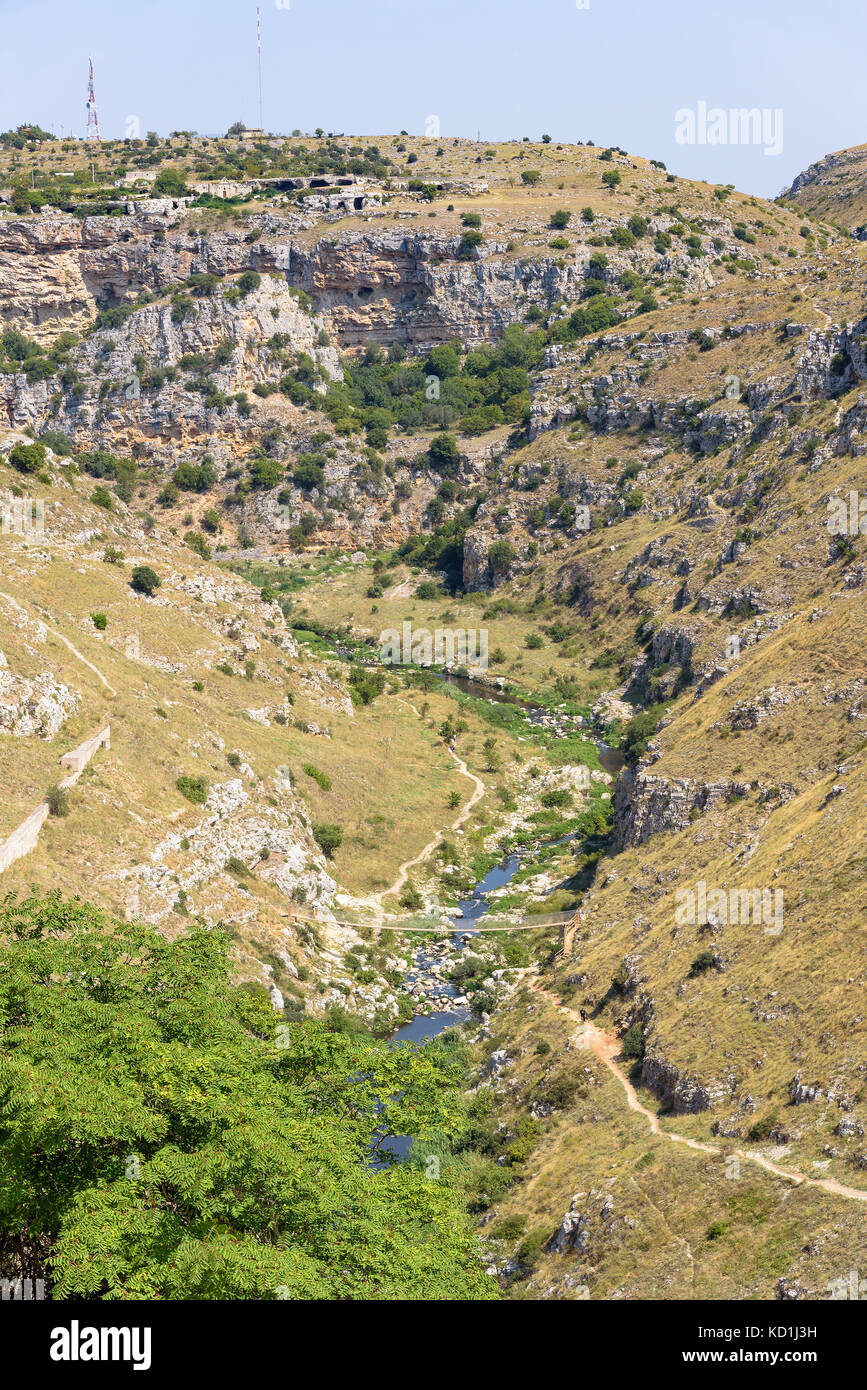 Gorge of the Gravina di Matera river, Basilicata, Italy Stock Photo