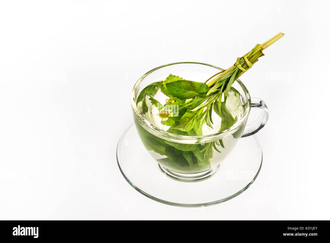 prepare an herbal tea with fresh herbs Stock Photo