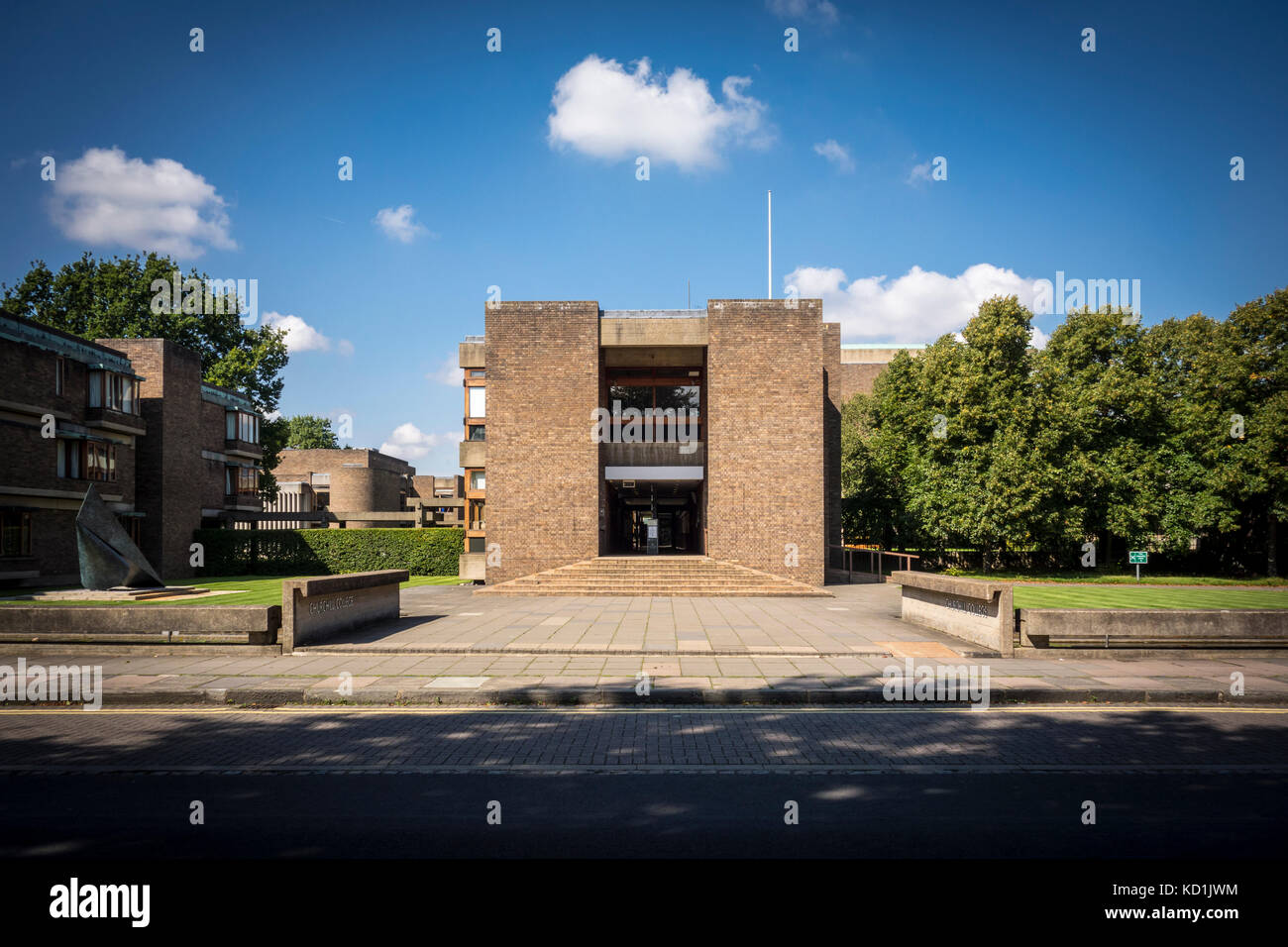 Entrance and Porters Lodge, Churchill College, University of Cambridge, UK Stock Photo